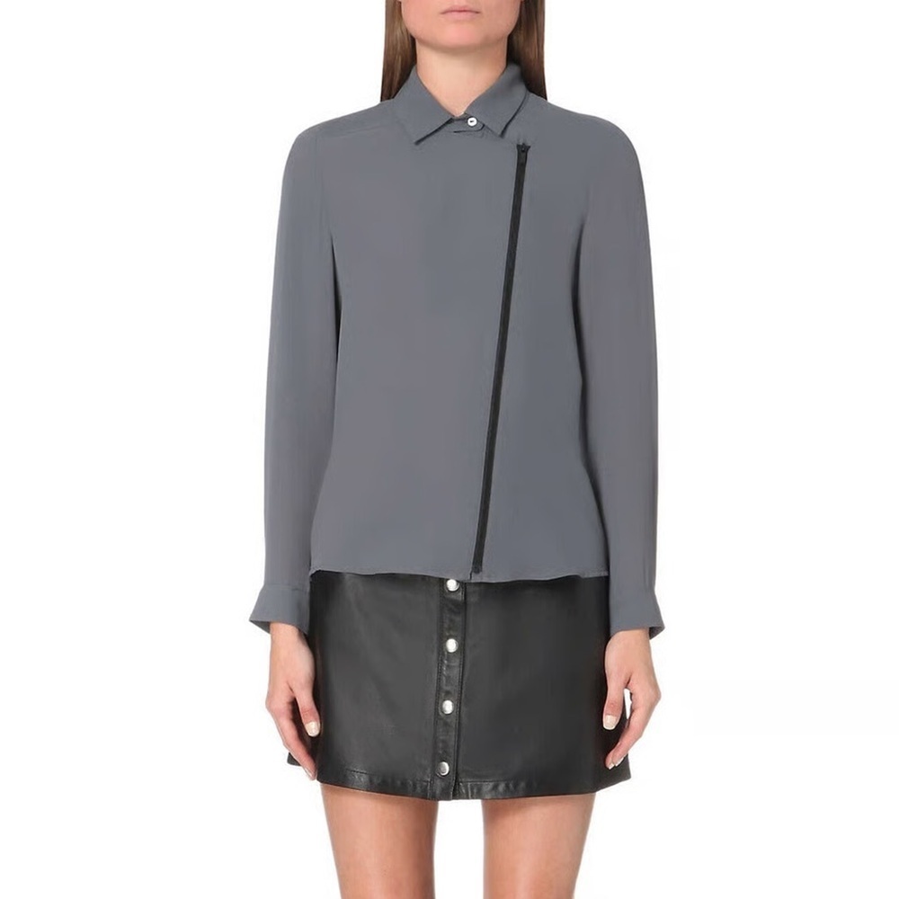 The Kooples Gray Long-Sleeve Asymmetric Zip Blouse